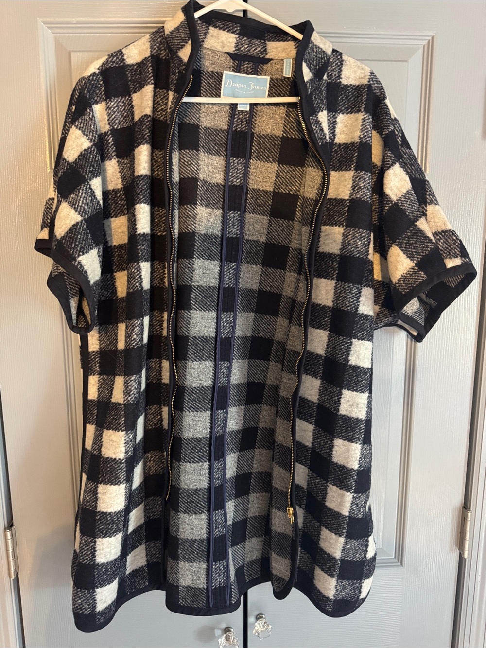 Draper James Buffalo Check Zip-Front Short Sleeve Coat
